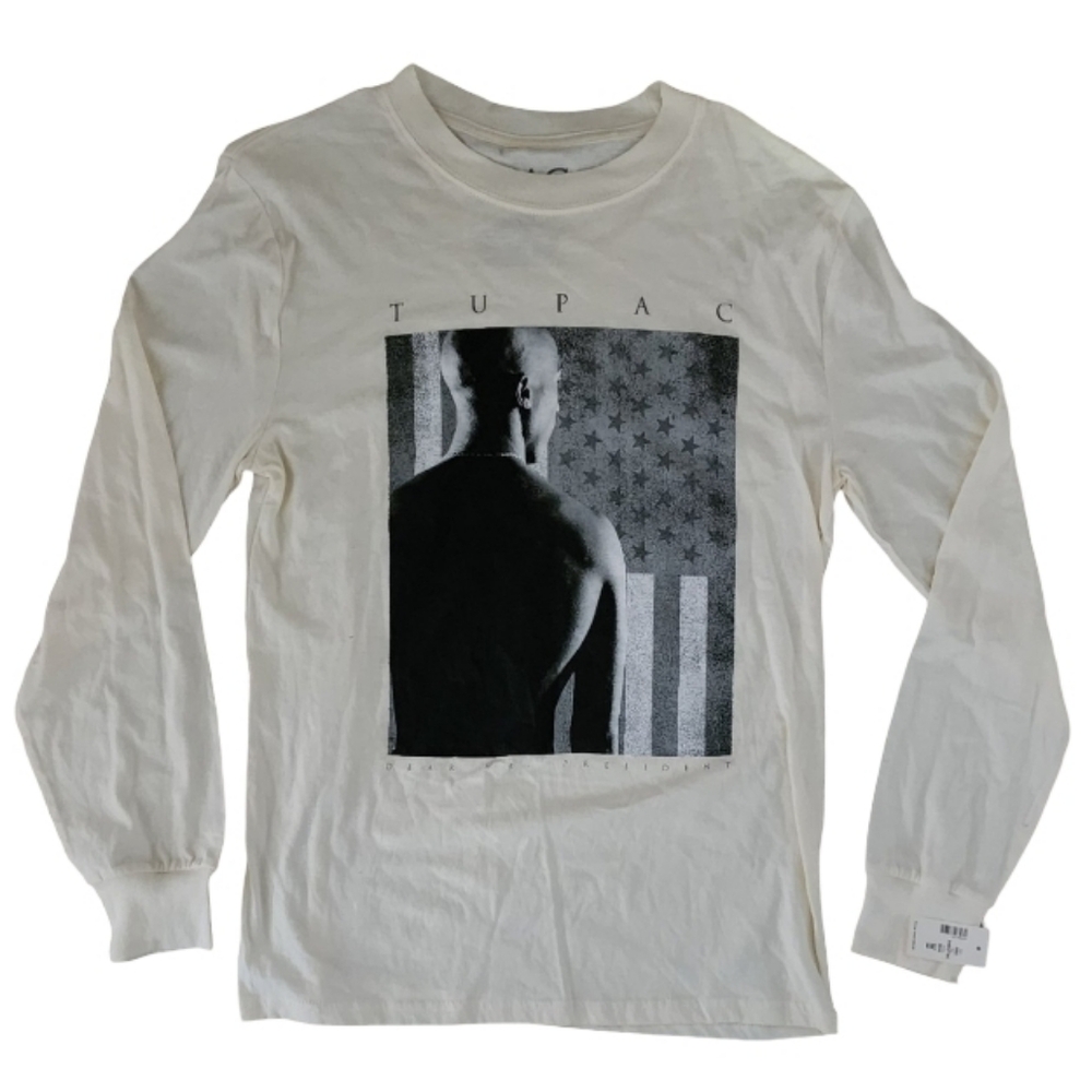 Tupac Shakur "Dear Mr. President" Long Sleeve Graphic Tee Cream‎ Size M
